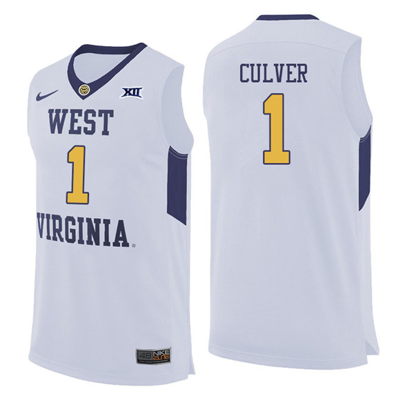 Men #1 Derek Culver West Virginia Mountaineers College Basketball Jerseys Sale-White